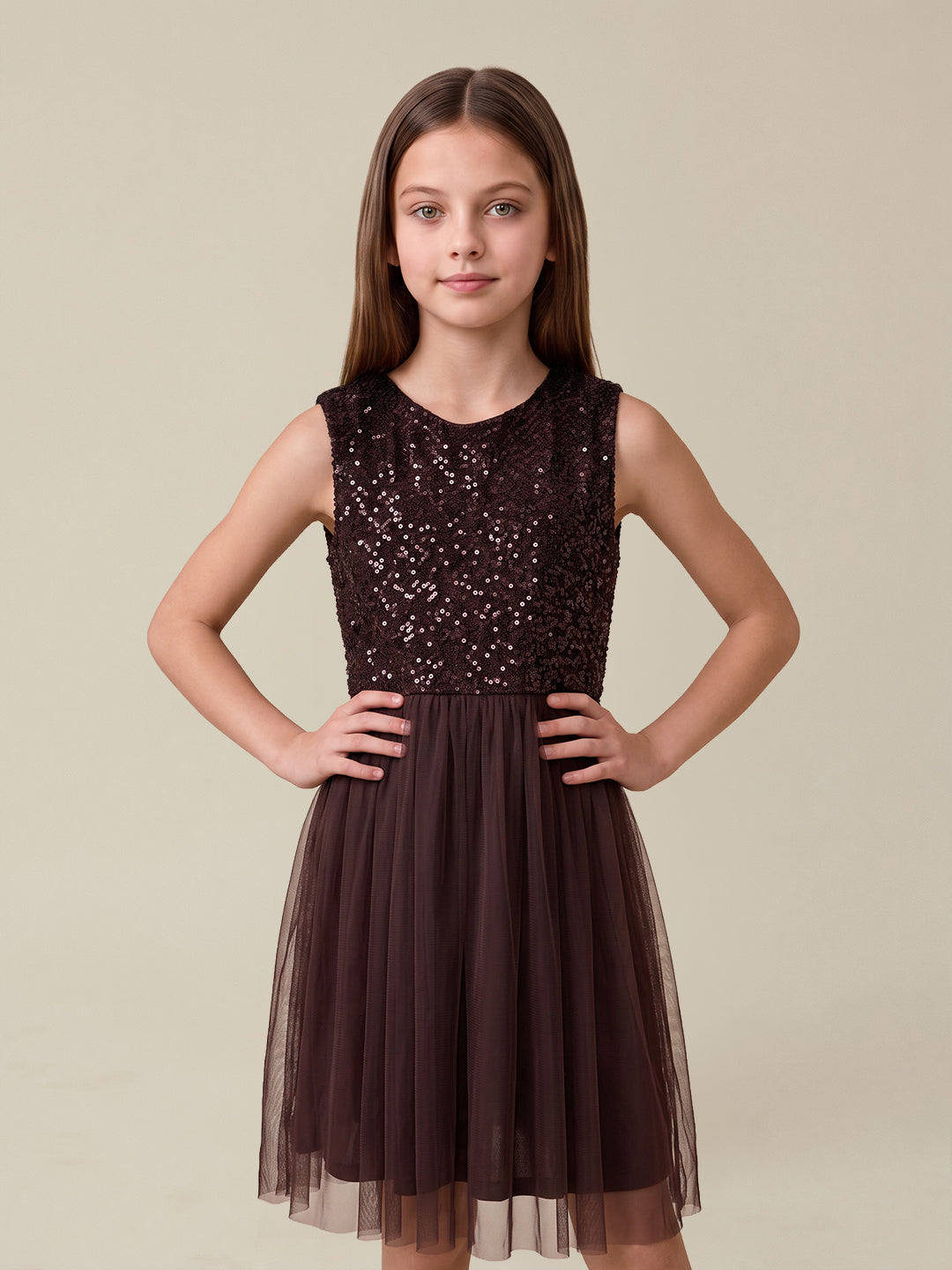GIRLS Red Embellished Mesh Dress