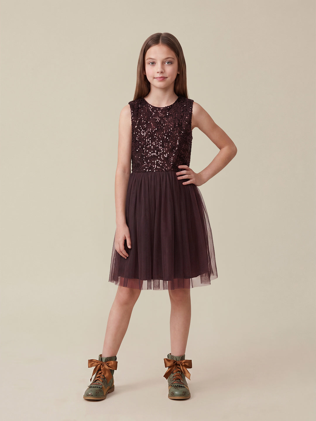 GIRLS Red Embellished Mesh Dress