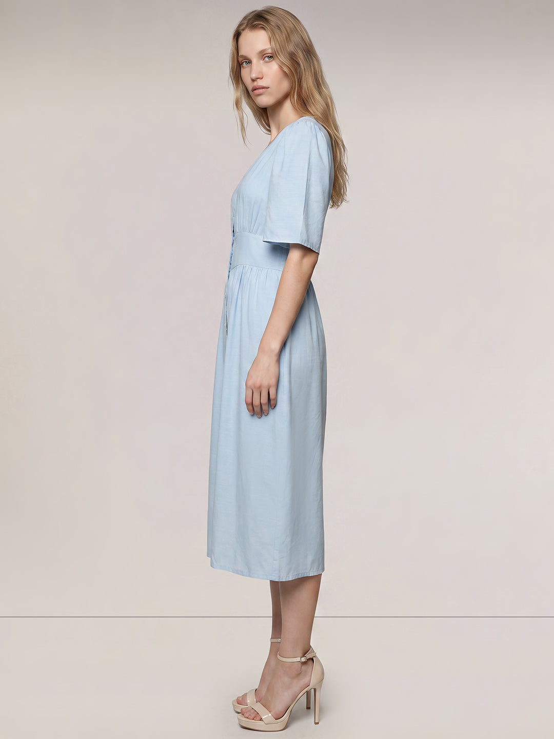 Light Blue V Neck Midi Dress