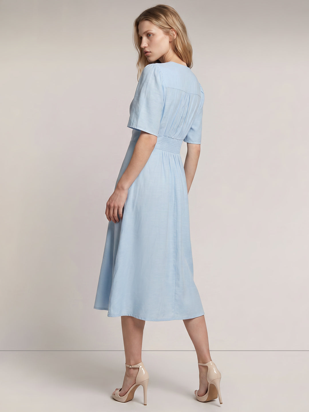Light Blue V Neck Midi Dress