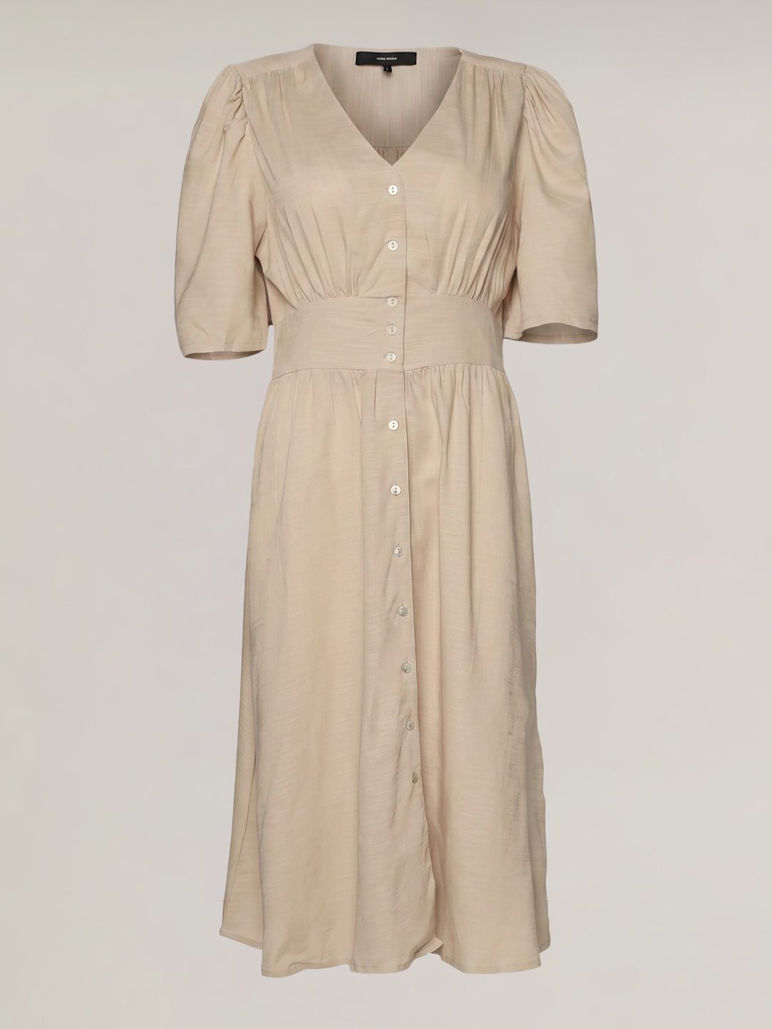 Light Beige V Neck Midi Dress