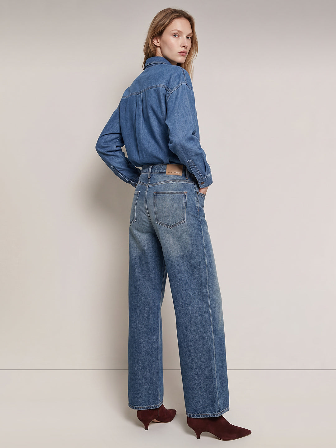 Mid Blue Wash Wide Leg Jeans
