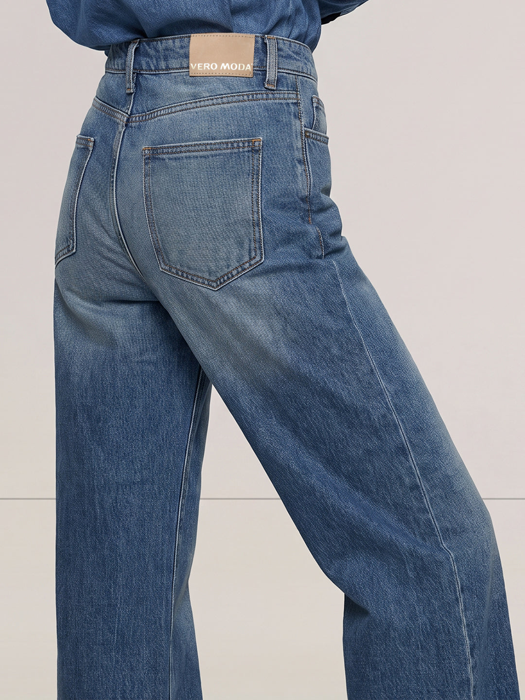 Mid Blue Wash Wide Leg Jeans