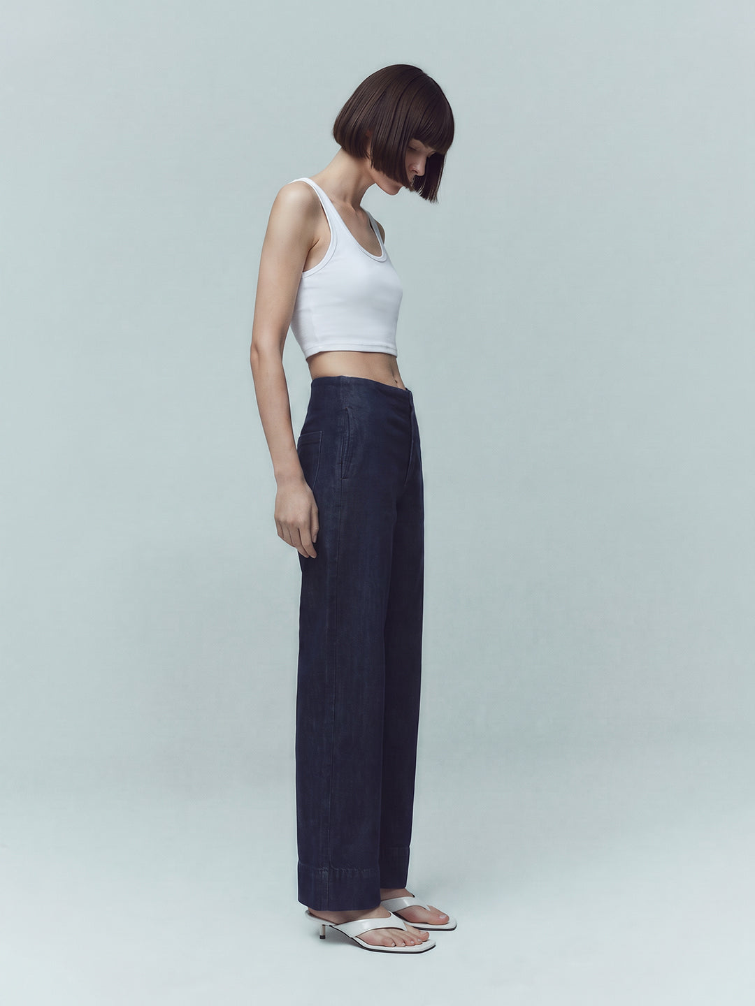 Dark Blue Wash Wide Leg Jeans