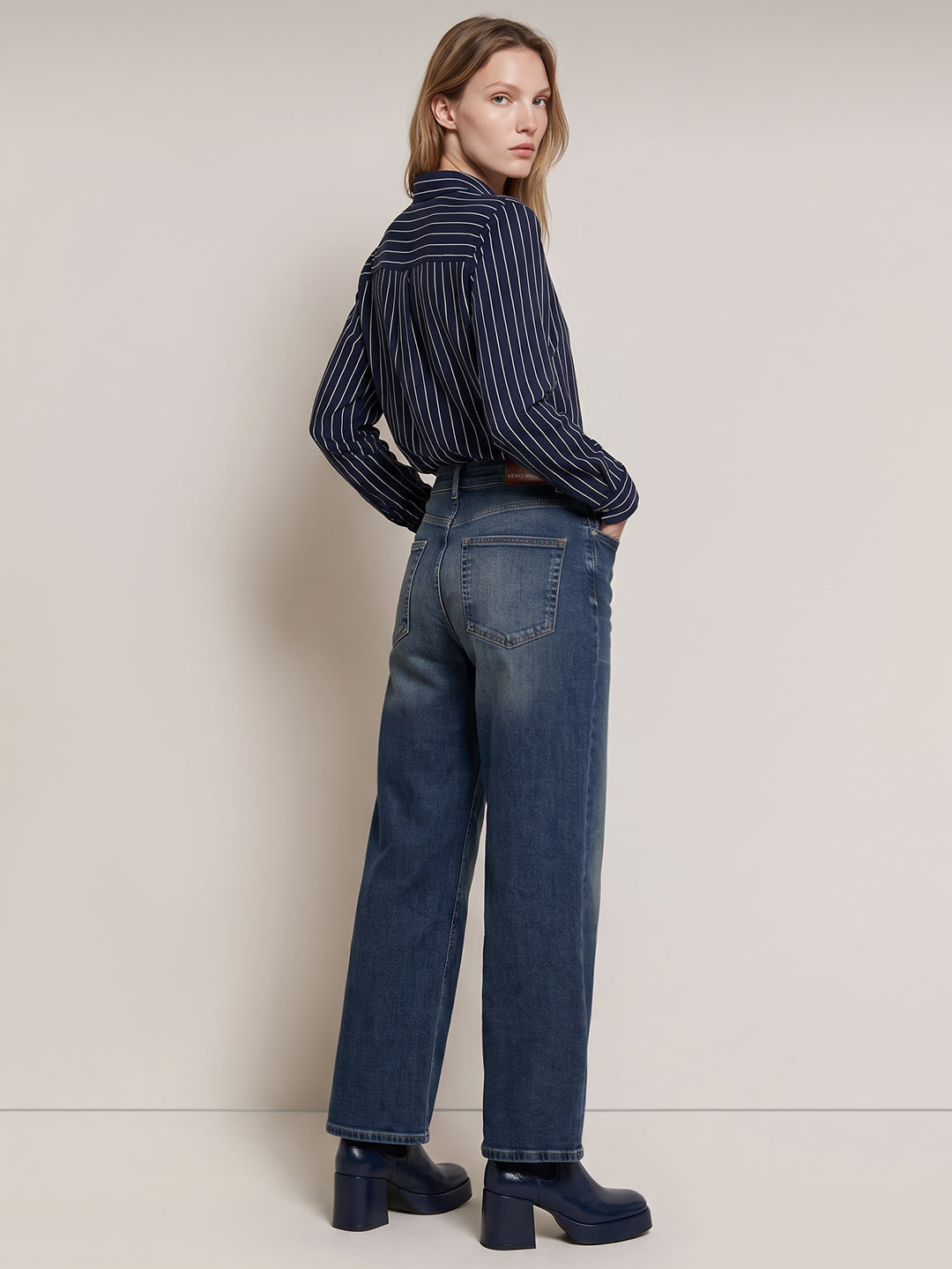 Mid Blue High Rise Wide Leg Jeans