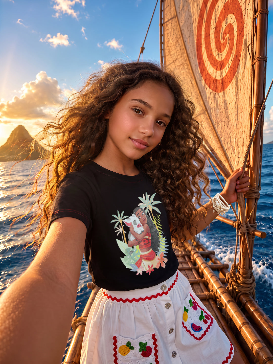 Girls Moana Print Cotton T-Shirt