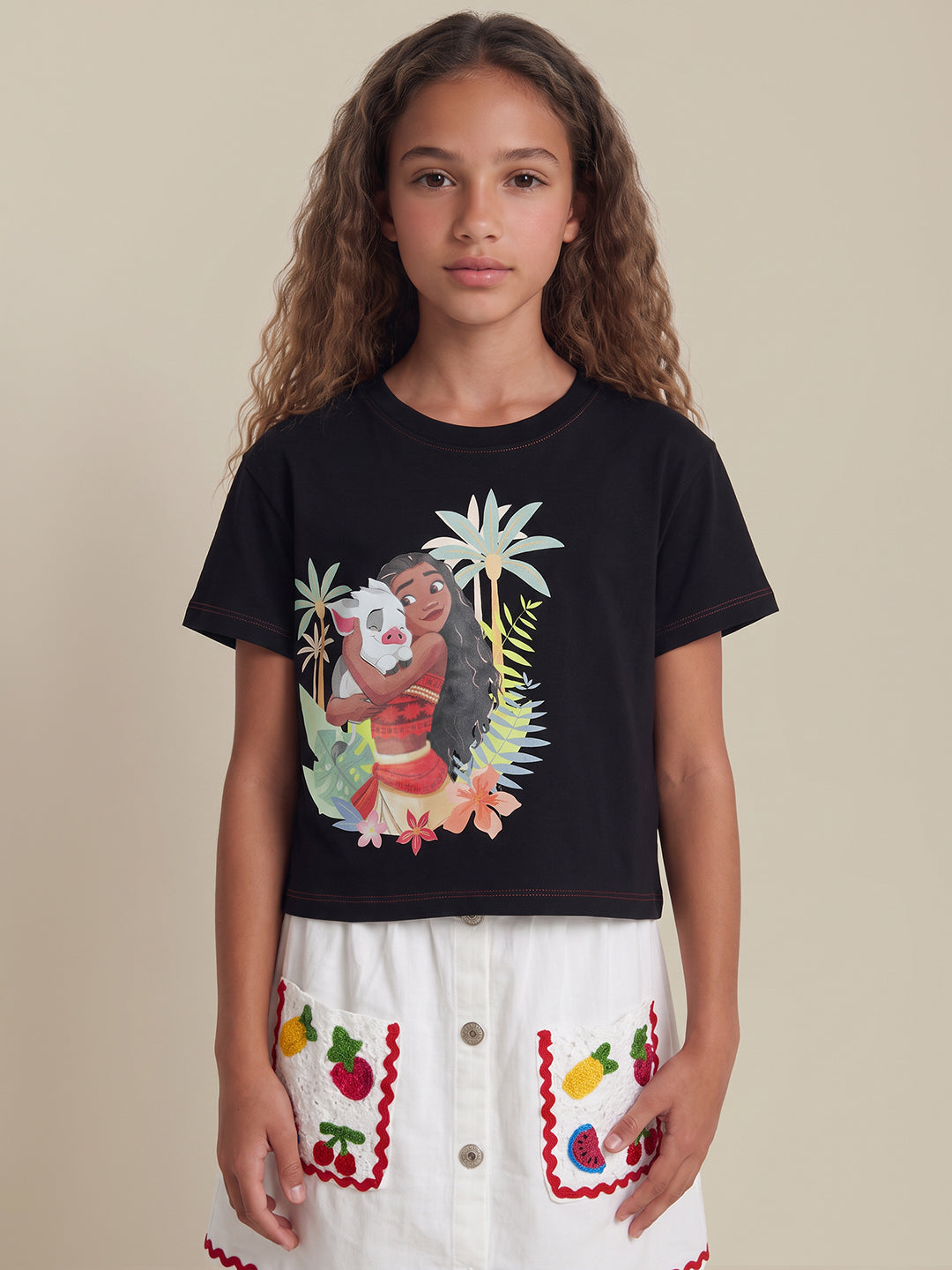 Girls Moana Print Cotton T-Shirt