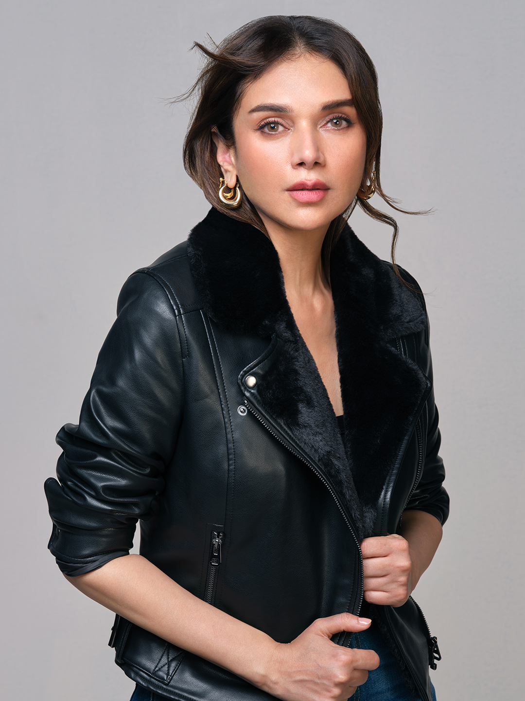 Black Faux Fur Biker Jacket